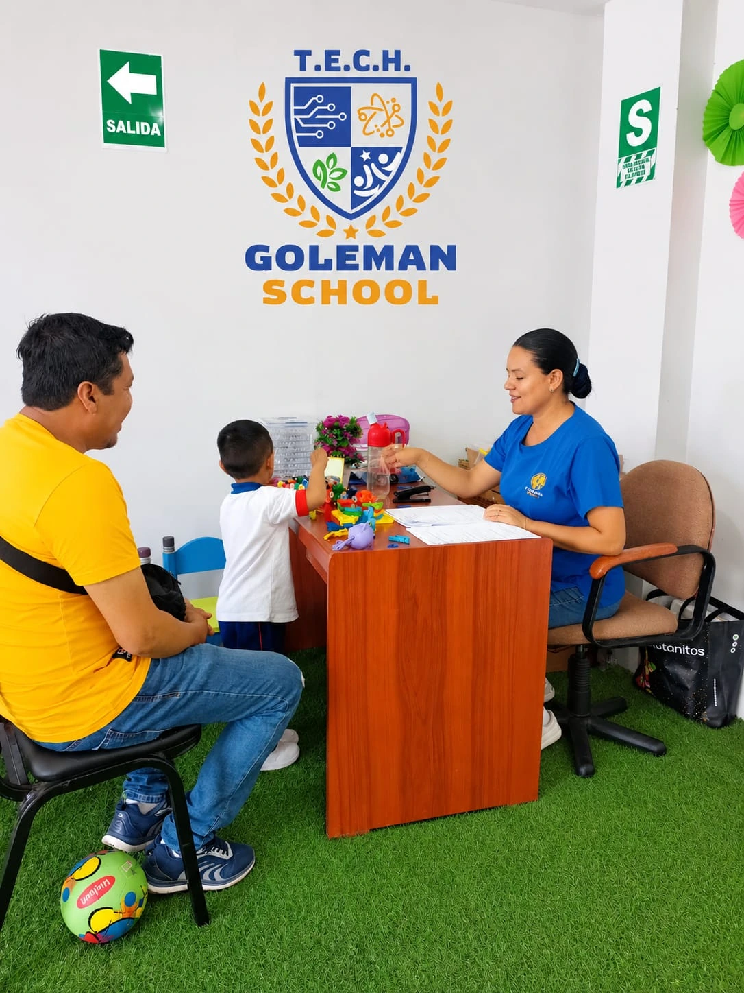 Familia recibiendo orientación de admisión en T.E.C.H. Goleman School